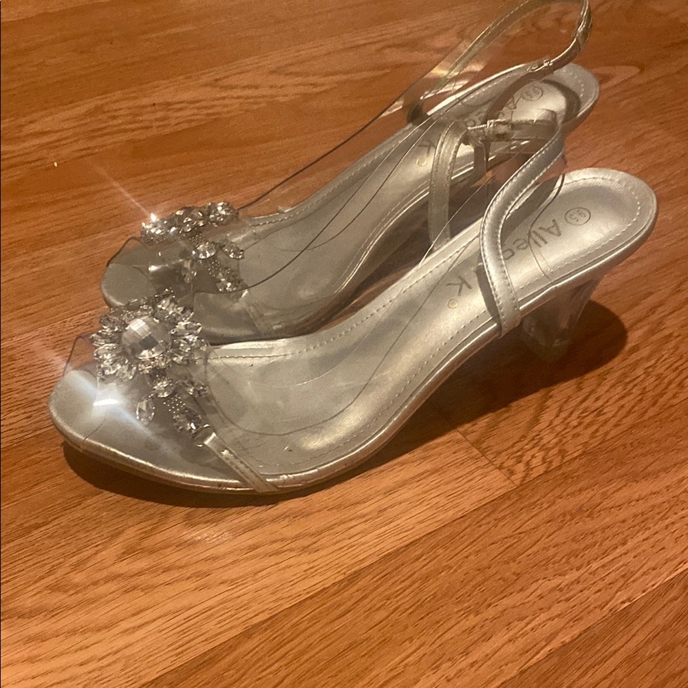Aldo Silver Heels with Rhinestone Embellishments